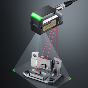 An industrial optical sensor measuring the shape of a mechanical part